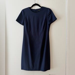 Theory Navy Short-Sleeve Midi Sheath Dress